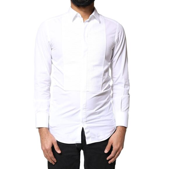 Dolce & Gabbana White GOLD Cotton Poplin Bib Men Dress Men's Shirt (Pre-Owned)